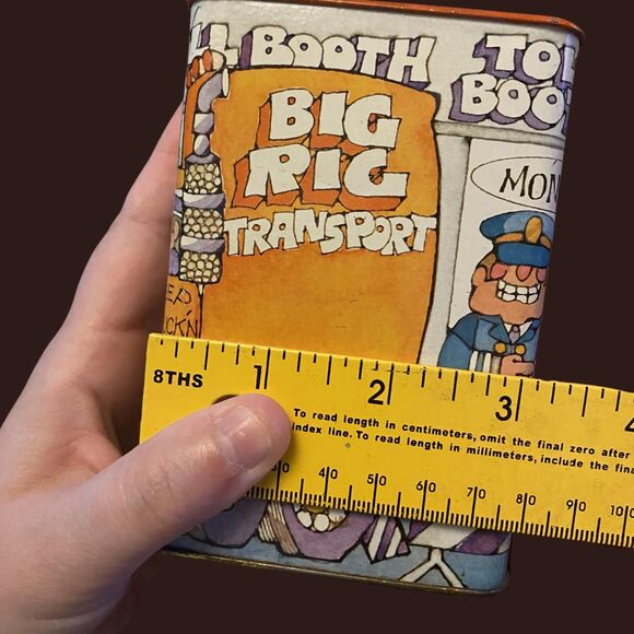 Vintage Hallmark Toll Booth Tin Bank, 70s Toll Booth Operator Graphics Coin Bank - Picture 8 of 9